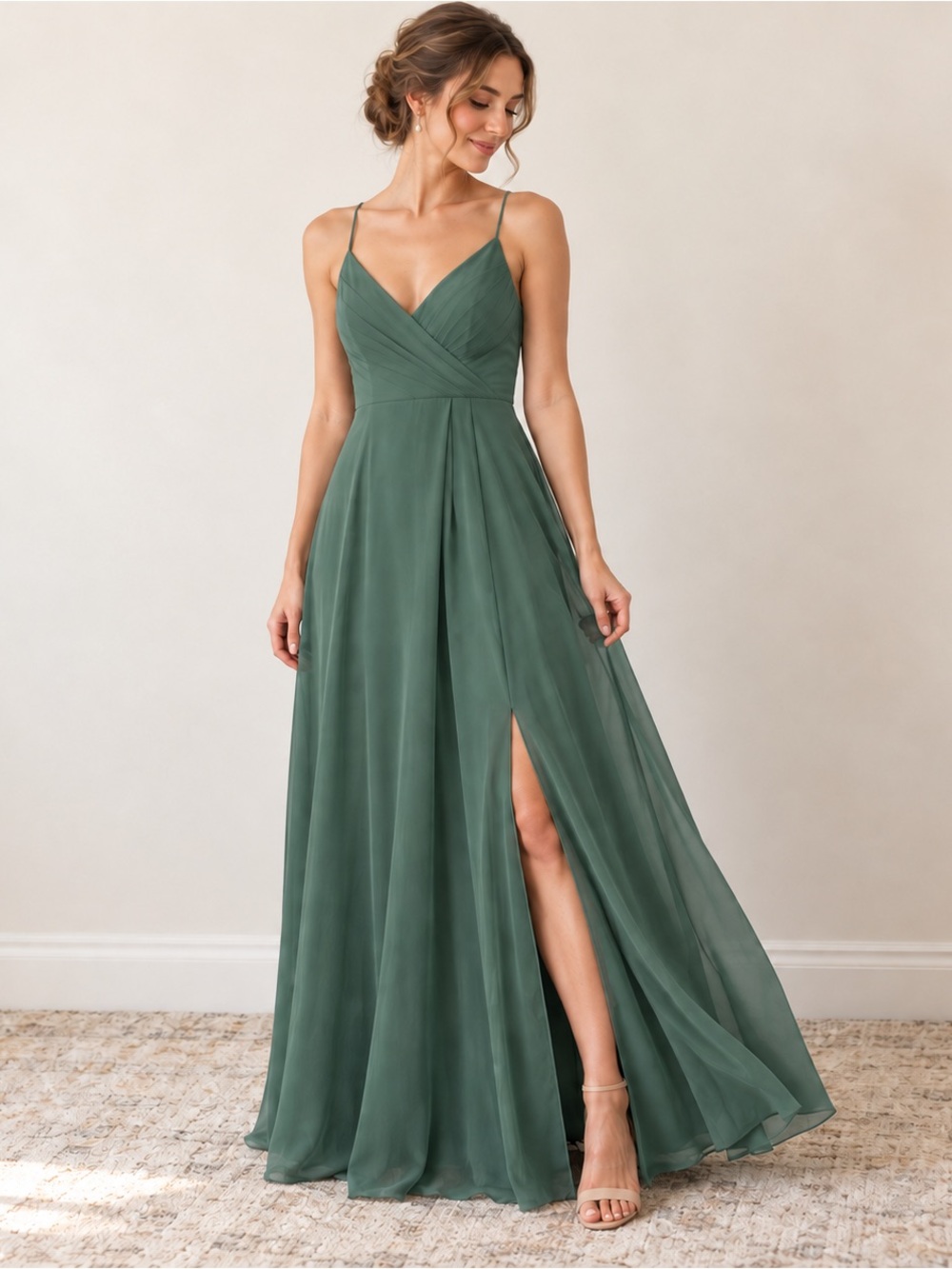 Azazie Sage Green Chiffon Maxi Dress | Romantic Bridesmaid Gown Small (4)